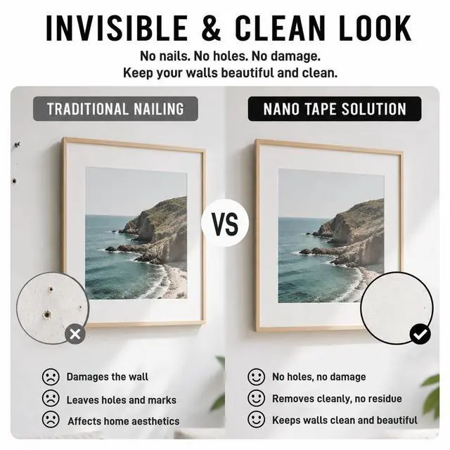 Alt view image 3 of 7 - Nano Tape Double Sided Heavy Duty 1/2''×10Ft Removable Washable No Residue