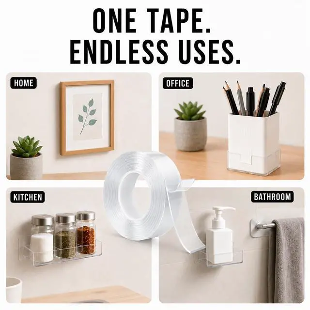 Alt view image 7 of 7 - Nano Tape Double Sided Heavy Duty 1/2''×10Ft Removable Washable No Residue