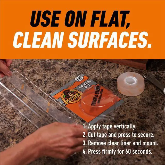 Alt view image 4 of 7 - Invisible Hold Mounting Tape, 1" x 150" (Pack of 1), Clear Double Sided Tape for Strong, Permanent Indoor & Outdoor Hanging