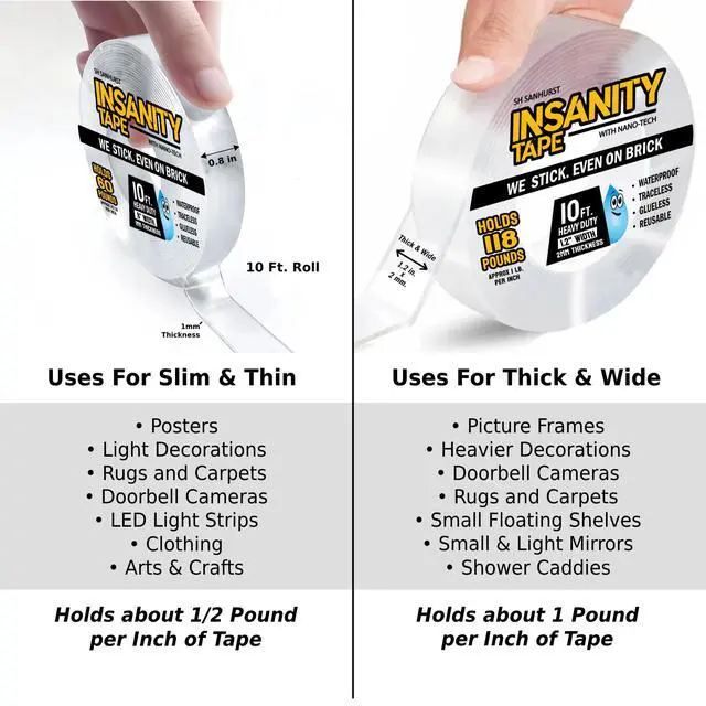 Alt view image 3 of 7 - Double Sided Tape Heavy Duty, Removable Nano Mounting Tape Safe For Most Walls & Floors, Traceless Adhesive Strips, Weatherproof - Strong Hold For Hanging Pictures, Posters & Doorbell Cameras