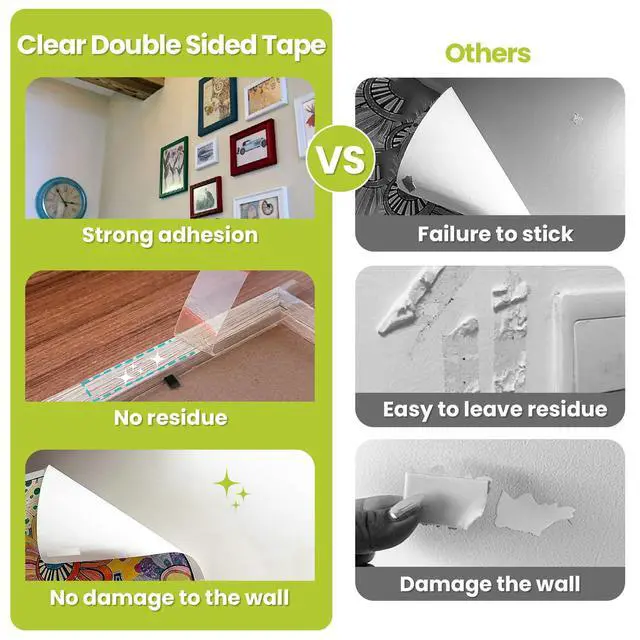 Alt view image 6 of 7 - Double Sided Tape Heavy Duty, Removable Nano Double Sided Adhesive Tape, Clear Mounting Tape Picture Hanging Adhesive Strips Waterproof for Walls Photo Crafts Carpet Poster, 0.39" x 16.5FT