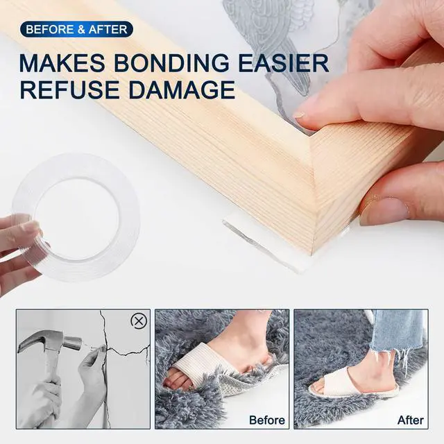 Alt view image 2 of 6 - Double Sided Tape Heavy Duty (10FT) Mounting Tape Strong Adhesive Strips Sticky Nano Tape Multipurpose Removable Transparent Two Sided Poster Tape for Paste Items, Household