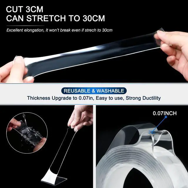 Alt view image 3 of 6 - Double Sided Tape Heavy Duty (10FT) Mounting Tape Strong Adhesive Strips Sticky Nano Tape Multipurpose Removable Transparent Two Sided Poster Tape for Paste Items, Household
