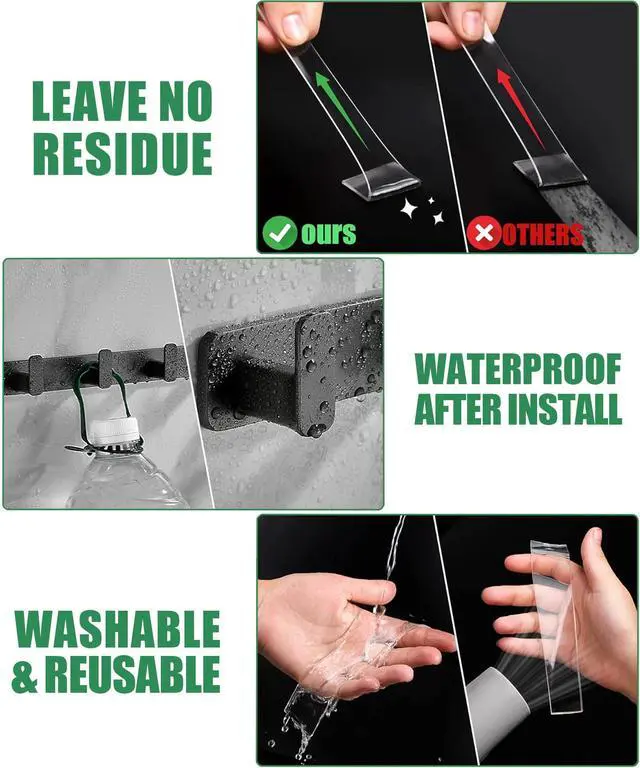 Alt view image 7 of 7 - Double Sided Tape Heavy Duty, 240" L x 1"/0.5" W, Removable Waterproof Clear Nano Mounting Tape for Picture Hanging, Wall Decor, Rugs & Posters, Indoor Outdoor