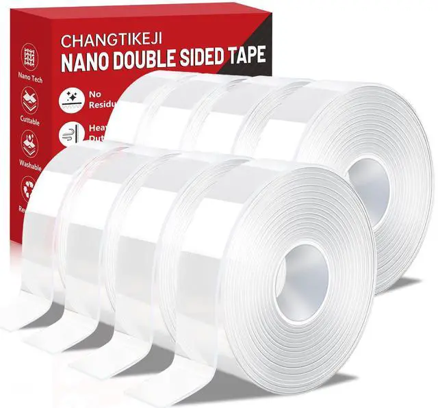 Main image of Double Sided Tape Heavy Duty 8 Rolls 1 Inch x 9.85 Feet, Clear & Tough Nano Tape, Multipurpose Mounting Tape for Walls, Bathroom, Carpets,Posters,Photo,Kitchens,Mats