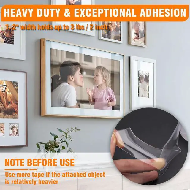 Alt view image 4 of 6 - Double Sided Tape Heavy Duty 2 Pack, 1.2 Inch x 400 Inch Extra Large Nano Double Sided Adhesive Tape for Walls, Carpets, and Posters - Removable Reusable, Washable(33.3FT)