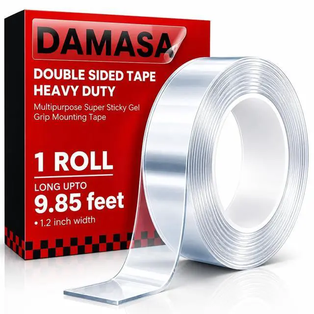Main image of Double Sided Tape Heavy Duty 1.18" x 9.85 Ft Nano Gel Mounting Tape, Removable & Reusable, No Residue, for Walls, Glass, Tile, Picture Frames, Carpet & LED Strips (Crystal Clear)