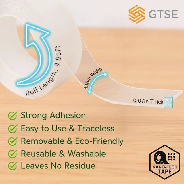 Alt view image 4 of 7 - Double Sided Mounting Tape - Heavy Duty Adhesive 1.18in x 9ft Clear Nano Tape for Picture Hanging, Removable Sticky Pads, Posters, Wall Décor, Carpets, DIY Projects Strong & Versatile Solution