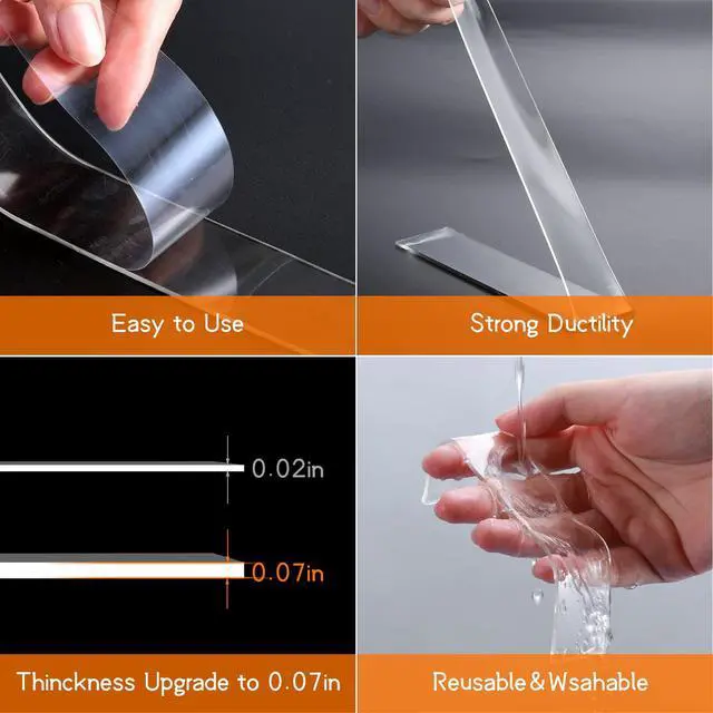 Alt view image 3 of 7 - Double Sided Tape Heavy Duty, mounting Picture Hanging Adhesive Strips, DIY Extra Large Nano Tape for Wall Water Proof/Weather Proof Double Sided Tape, T002 (M, 0.07 in*1.18 in*10 Feet)