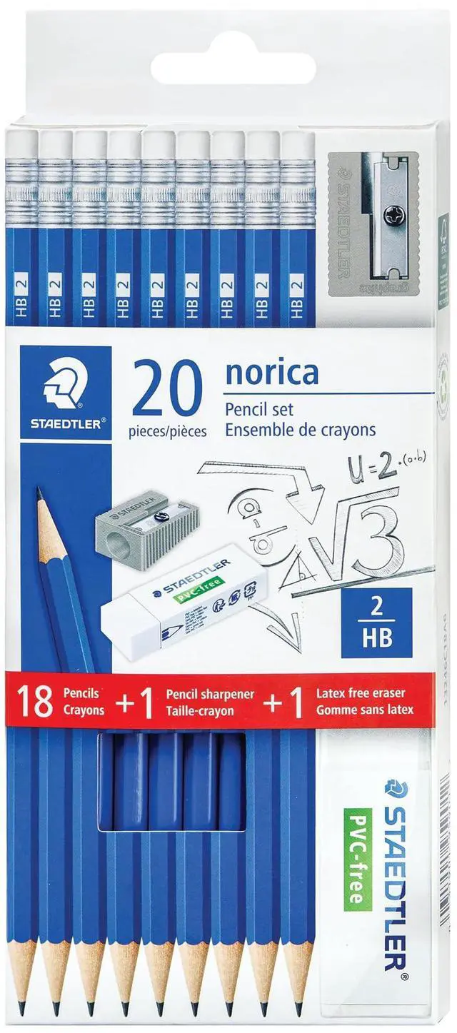 Main image of Norica #2 HB Wood-Cased Pencil Set: 18 Pre-Sharpened Graphite Pencils with 1 Eraser & 1 Sharpener, Break-Resistant Lead, For Writing & Drawing, Blue, Ideal for Classroom, Home & Office