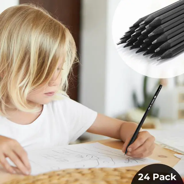 Alt view image 7 of 7 - Wood-Cased 2B Pencils, 24 Pack Pre-Sharpened Pencils with Top Erasers, Bulk Black Pencils for School Teacher Supplies, Writing, Drawing and Sketching