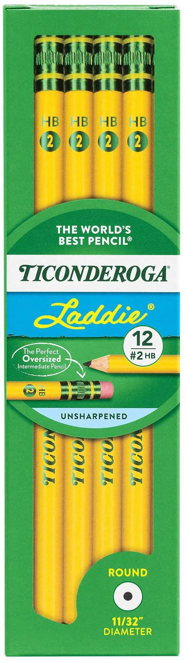 Main image of Laddie Wood-Cased Pencils, #2 HB Soft, With Erasers, Yellow, 12 Count
