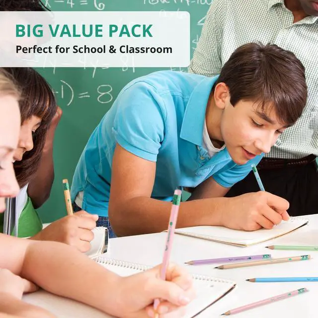 Alt view image 6 of 7 - 50 Pack Wood-Cased #2 HB Pencils, Bulk Pre-Sharpened Pencils with Top Erasers, Perfect for School & Classroom Writing and Drawing - Macaron