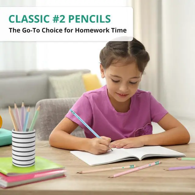 Alt view image 7 of 7 - 50 Pack Wood-Cased #2 HB Pencils, Bulk Pre-Sharpened Pencils with Top Erasers, Perfect for School & Classroom Writing and Drawing - Macaron