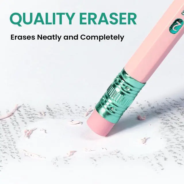 Alt view image 3 of 7 - 50 Pack Wood-Cased #2 HB Pencils, Bulk Pre-Sharpened Pencils with Top Erasers, Perfect for School & Classroom Writing and Drawing - Macaron