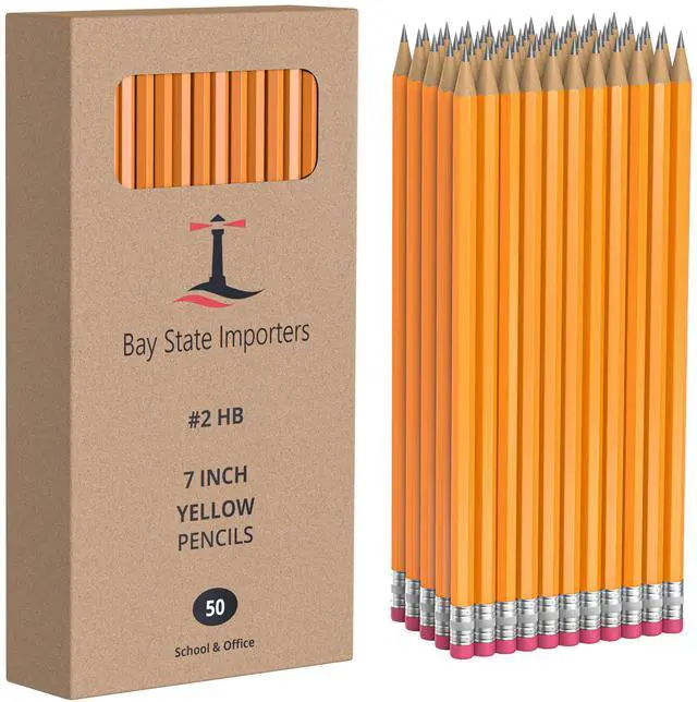 Main image of #2 HB Pencils Bulk 50 Pack | Pre-Sharpened Yellow Wood Pencils with Erasers, Smooth Writing for School, Classroom, Teachers, Office, Exams & Drawing