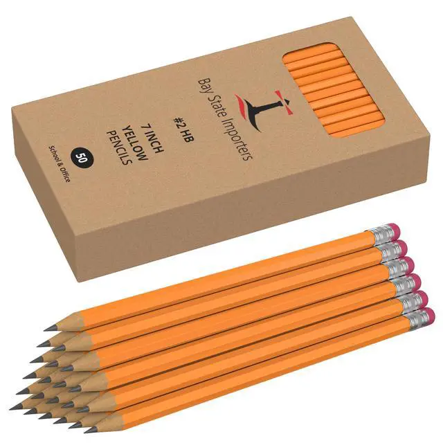 Alt view image 2 of 6 - #2 HB Pencils Bulk 50 Pack | Pre-Sharpened Yellow Wood Pencils with Erasers, Smooth Writing for School, Classroom, Teachers, Office, Exams & Drawing