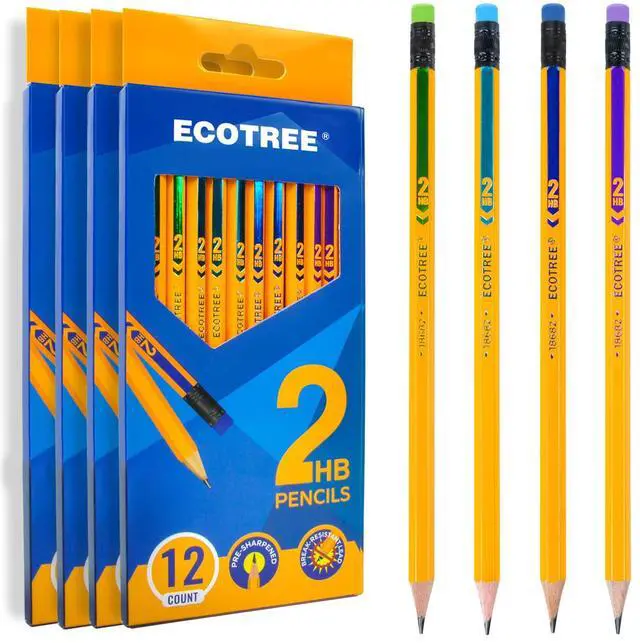 Main image of Pre-Sharpened Pencils #2 HB, Wood-Cased Number 2 Pencils with Erasers for Writing, Drawing, Sketching, Yellow Pencil Bulk for School Supplies, 48 Count