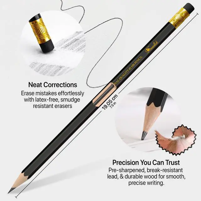 Alt view image 3 of 7 - Pre Sharpened Pencils #2, Wood-Cased Lead Pencils for Kids, 42 Count, Black HB, Eraser Top, School & Art Use