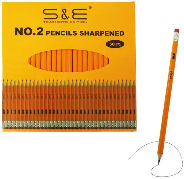 Main image of #2 HB Pencils 50 Pack, Pre-Sharpened Wood-Cased Pencils with Eraser Tops, Yellow Bulk Pencil for School Teacher Supplies, Writing, Drawing, Sketching & Exams