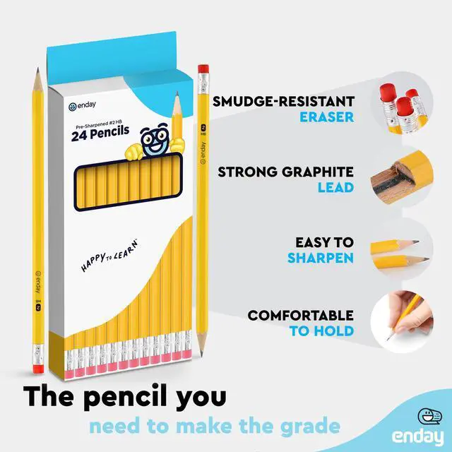 Alt view image 3 of 6 - Presharpened #2 Pencils 24 Count, Wood-Cased Yellow Sharpened Pencils with Latex-Free Eraser, for School, Office and Classroom Supplies
