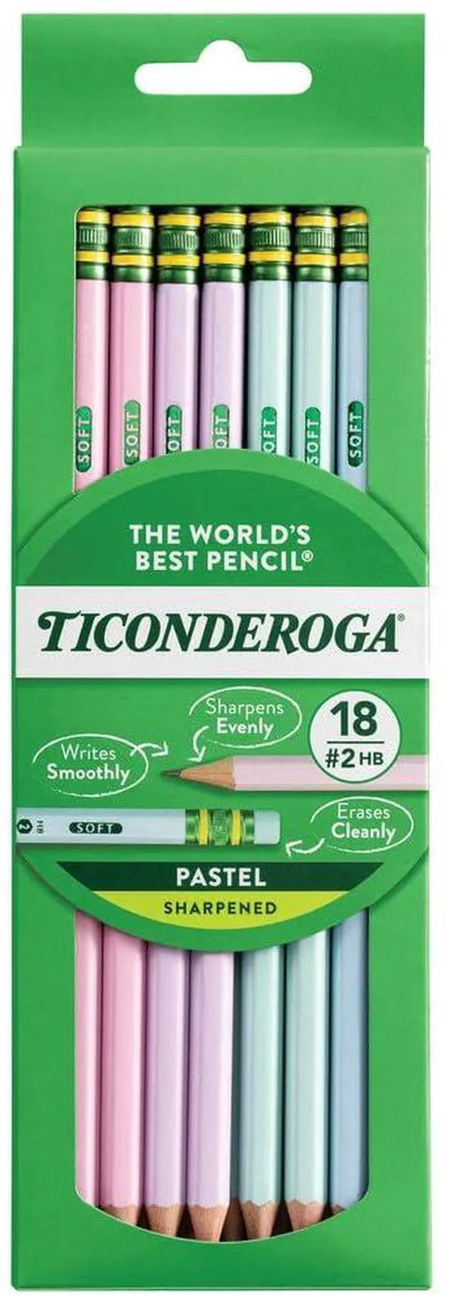 Main image of Wooden Pencils, Pre-Sharpened, 2 HB Soft, Pastel Colors, 18 Count