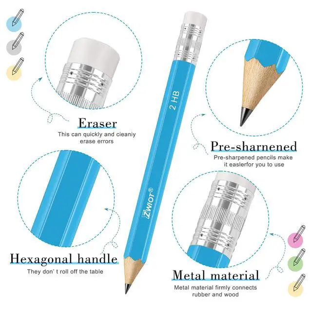Alt view image 3 of 6 - Golf Pencils with Eraser, #2 HB Half,4" Mini,Pre-Sharpened,120/200/320 Count Pencils Wood Cased Short for Classroom, Office, School, Wedding and Party Game(Blue-120pcs)