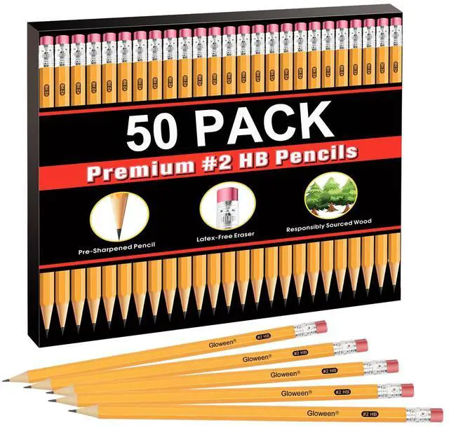 Main image of Wood-Cased #2 HB Pencils, 50 Pack Pre-sharpened Pencils for Writing/Drawing/Sketching, Bulk Pack for Office School Classroom Supplies
