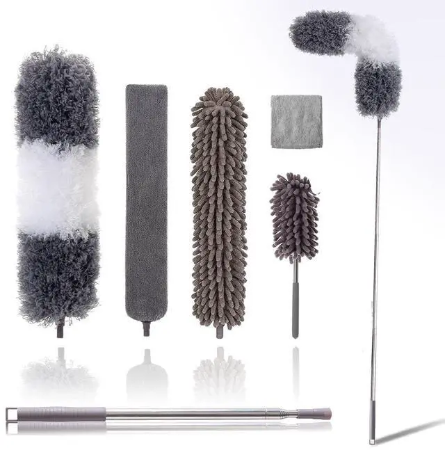 Main image of Microfiber Duster Kit for High Ceiling (6pcs), Extendable Dusters for Cleaning with 100" Extension Pole, Long Feather Duster for Fan/Car, House Cleaning Tool Kit