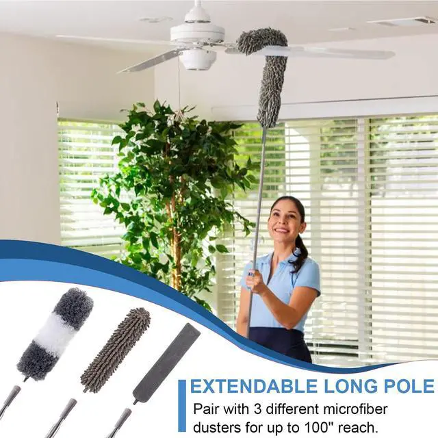 Alt view image 2 of 7 - Microfiber Duster Kit for High Ceiling (6pcs), Extendable Dusters for Cleaning with 100" Extension Pole, Long Feather Duster for Fan/Car, House Cleaning Tool Kit