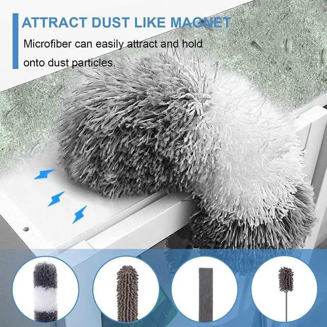 Alt view image 3 of 7 - Microfiber Duster Kit for High Ceiling (6pcs), Extendable Dusters for Cleaning with 100" Extension Pole, Long Feather Duster for Fan/Car, House Cleaning Tool Kit