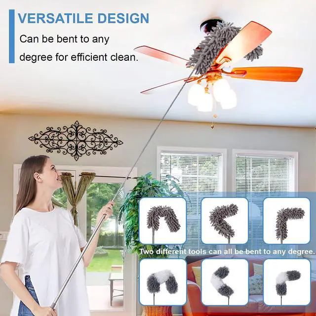 Alt view image 4 of 7 - Microfiber Duster Kit for High Ceiling (6pcs), Extendable Dusters for Cleaning with 100" Extension Pole, Long Feather Duster for Fan/Car, House Cleaning Tool Kit