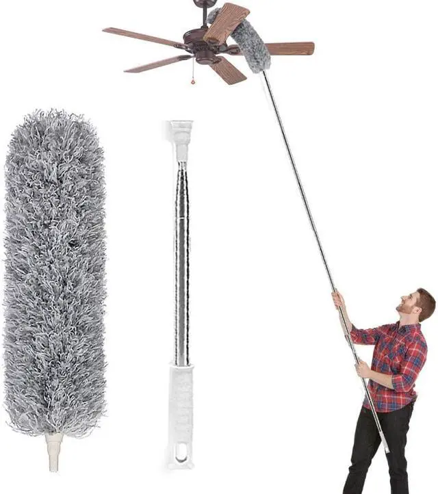 Main image of Microfiber Duster with Extension Pole(Stainless Steel), Extra Long 100 inches, with Bendable Head, Extendable Duster for Cleaning High Ceiling Fan, Interior Roof, Cobweb, Gap Dust Wet or Dry