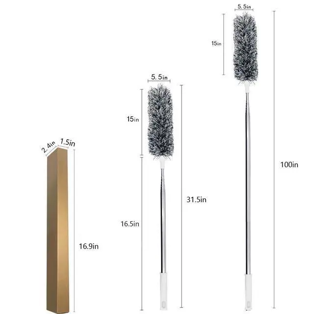 Alt view image 2 of 6 - Microfiber Duster with Extension Pole(Stainless Steel), Extra Long 100 inches, with Bendable Head, Extendable Duster for Cleaning High Ceiling Fan, Interior Roof, Cobweb, Gap Dust Wet or Dry