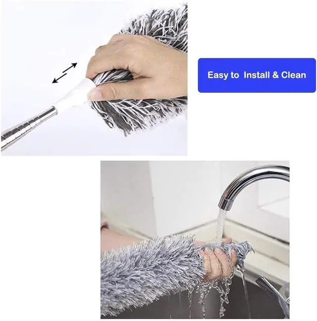 Alt view image 4 of 6 - Microfiber Duster with Extension Pole(Stainless Steel), Extra Long 100 inches, with Bendable Head, Extendable Duster for Cleaning High Ceiling Fan, Interior Roof, Cobweb, Gap Dust Wet or Dry