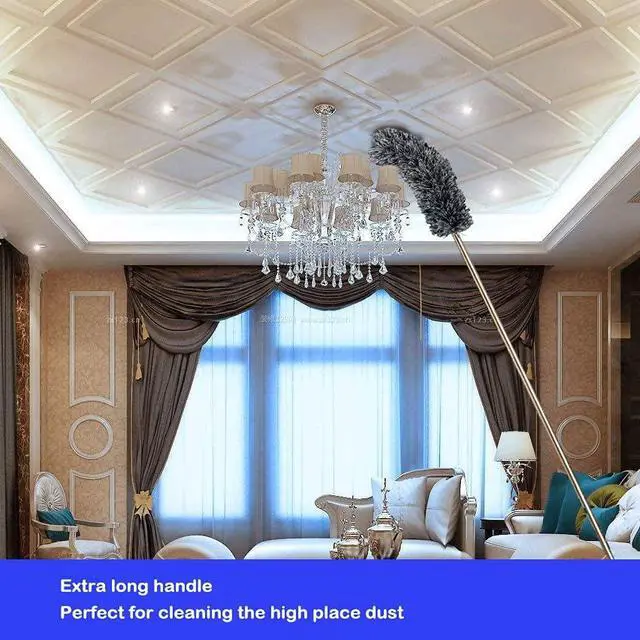 Alt view image 5 of 6 - Microfiber Duster with Extension Pole(Stainless Steel), Extra Long 100 inches, with Bendable Head, Extendable Duster for Cleaning High Ceiling Fan, Interior Roof, Cobweb, Gap Dust Wet or Dry