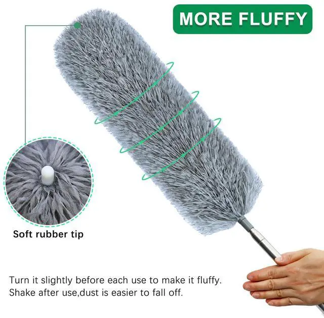 Alt view image 5 of 7 - Microfiber Feather Duster with Extendable Pole, 100-inch Extra-Long Dusters Telescoping Cobweb Duster for Cleaning, Bendable and Washable Microfiber Head, Duster for High Ceiling, Fan, Furniture