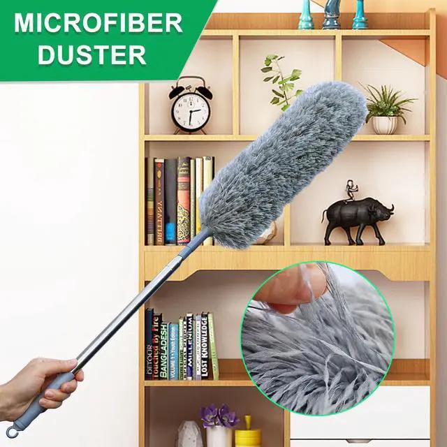 Alt view image 3 of 7 - Microfiber Feather Duster with Extendable Pole, 100-inch Extra-Long Dusters Telescoping Cobweb Duster for Cleaning, Bendable and Washable Microfiber Head, Duster for High Ceiling, Fan, Furniture