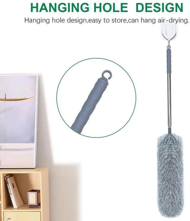 Alt view image 7 of 7 - Microfiber Feather Duster with Extendable Pole, 100-inch Extra-Long Dusters Telescoping Cobweb Duster for Cleaning, Bendable and Washable Microfiber Head, Duster for High Ceiling, Fan, Furniture