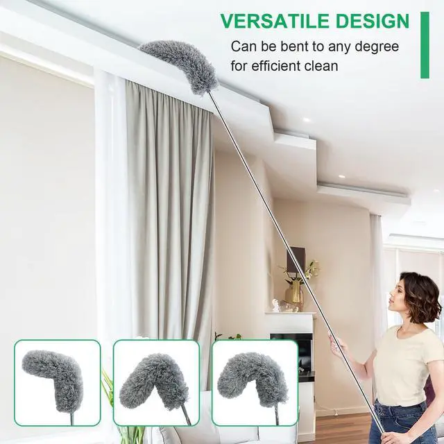 Alt view image 4 of 7 - Microfiber Feather Duster with Extendable Pole, 100-inch Extra-Long Dusters Telescoping Cobweb Duster for Cleaning, Bendable and Washable Microfiber Head, Duster for High Ceiling, Fan, Furniture