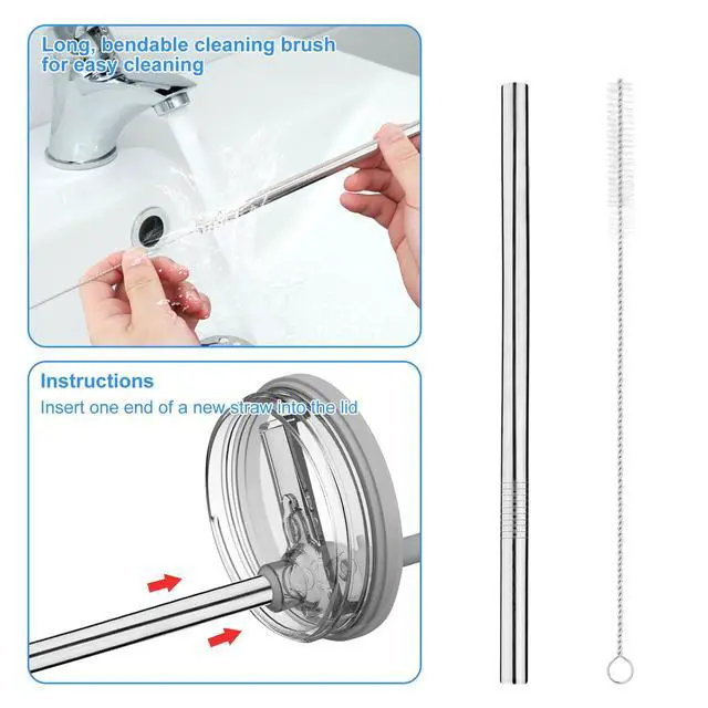 Alt view image 5 of 7 - 4 Pack Stainless Steel Replacement Straw for Hydrojug Traveler 32 oz, 4 Reusable Water Bottle Straws with 2 Cleaning Brush for Hydrojug Traveler Tumbler Parts Accessories, Dishwasher Safe