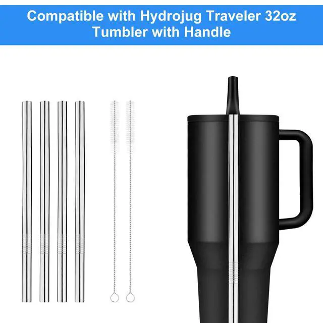Alt view image 3 of 7 - 4 Pack Stainless Steel Replacement Straw for Hydrojug Traveler 32 oz, 4 Reusable Water Bottle Straws with 2 Cleaning Brush for Hydrojug Traveler Tumbler Parts Accessories, Dishwasher Safe