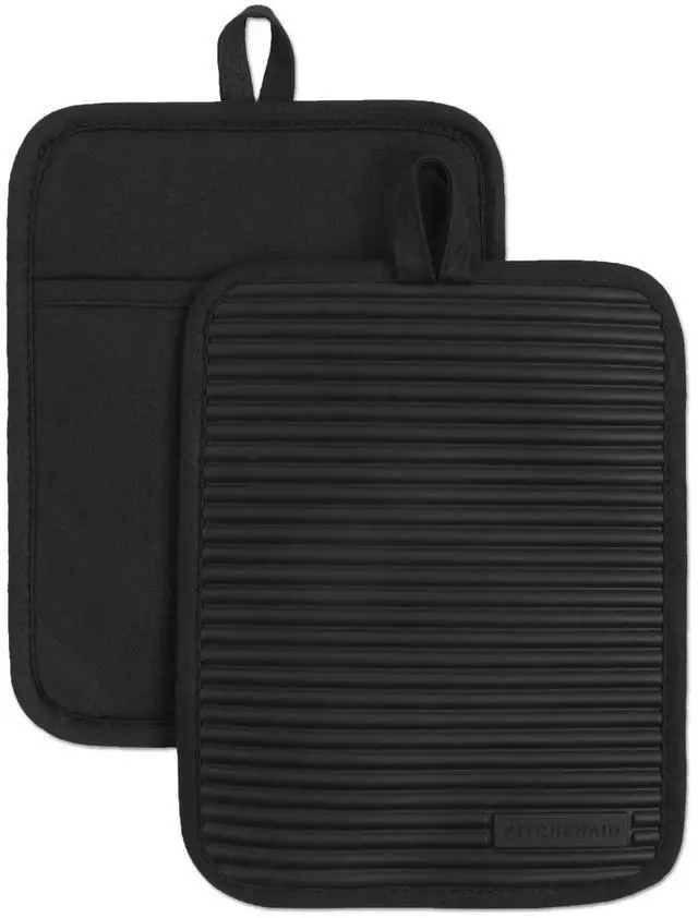 Main image of Ribbed Soft Silicone Pot Holder 2-Pack Set, Matte Black, 7"x9"