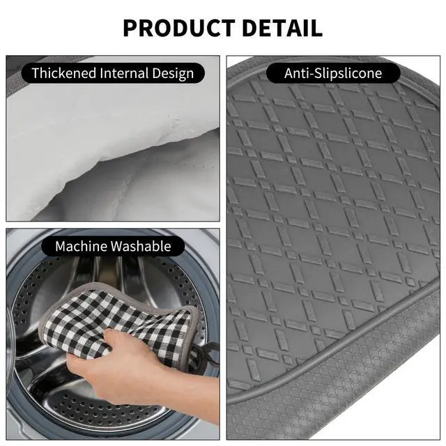 Alt view image 7 of 7 - Plaid Oven Mitts and Pot Holders 4-Piece Set, Oven Mitts Gloves Heat Resistant with Non-Slip Silicone Surface for Cooking Baking Grilling, Cotton Pot Holders Pads for Kitchen Cooking (Grey)