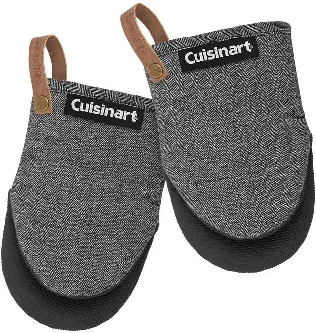 Main image of Cuisinart Heritage Mini Oven Mitts 5.5 x 7 Heat-Resistant Kitchen Mitts for Oven with Non-Slip Neoprene Palm, Cotton Filling, and Faux Leather Loop Durable Oven Mitt Set for Cooking & Baking