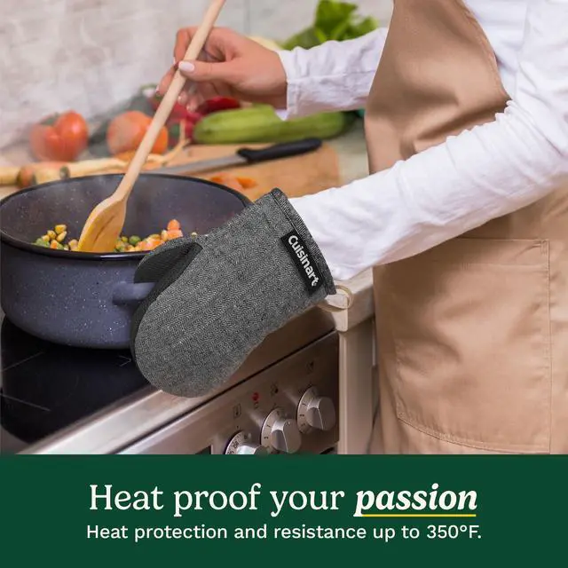 Alt view image 3 of 7 - Cuisinart Heritage Mini Oven Mitts 5.5 x 7 Heat-Resistant Kitchen Mitts for Oven with Non-Slip Neoprene Palm, Cotton Filling, and Faux Leather Loop Durable Oven Mitt Set for Cooking & Baking