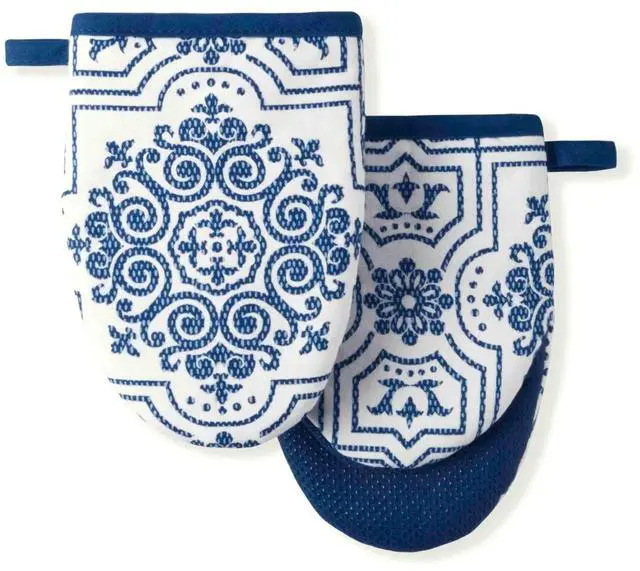 Main image of Strie Medallion Mini Oven Mitt 2-Pack Set, Navy Blue, 5.5"X8"