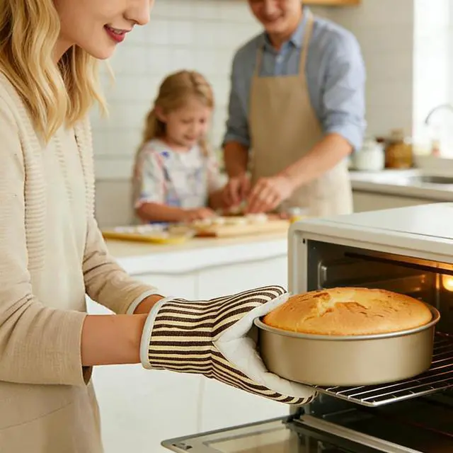 Alt view image 6 of 7 - Heat Resistant Mini Oven Mitts 2-Pack - 500°F Heat Protection Cotton Striped Oven Gloves, Small Non-Slip Duckbill Design Mitt for Baking, Grilling, BBQ, Kitchen Pot Holders Set (5.5" x 7.1", Coffee)
