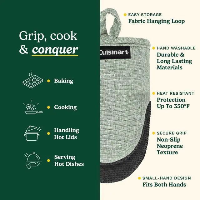 Alt view image 5 of 6 - Cuisinart Mini Oven Mitts 5.5 x 7 Heat-Resistant Kitchen Mitts for Oven with Non-Slip Neoprene Palm, Cotton Filling, and Fabric Loop Durable Oven Mitt Set for Cooking & Baking (Chambray)