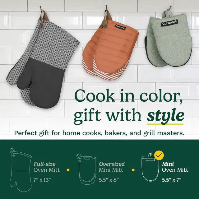 Alt view image 6 of 6 - Cuisinart Mini Oven Mitts 5.5 x 7 Heat-Resistant Kitchen Mitts for Oven with Non-Slip Neoprene Palm, Cotton Filling, and Fabric Loop Durable Oven Mitt Set for Cooking & Baking (Chambray)